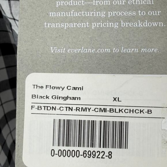 Everlane The Flowy Cami in black white gingham Size XL - Picture 4 of 7